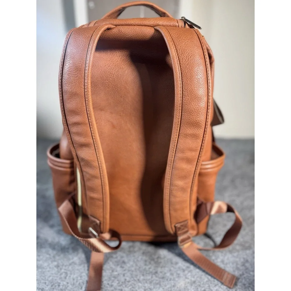 Itzy Ritzy Boss Plus Backpack Diaper Bag - Cognac Vegan leather Finish
